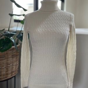 Talbots Turtleneck, Cable Knit Sweater - Cream Colored, Size XS